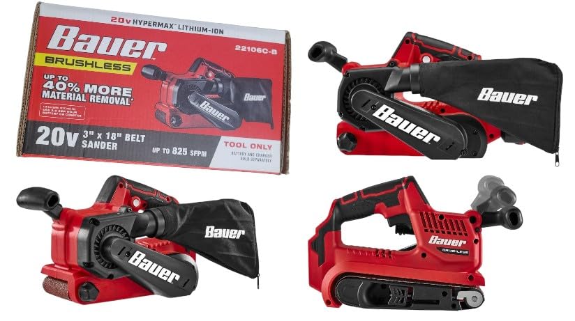 Generic 20V Brushless Cordless 3 in. x 18 in. Belt Sander Compatible with Bauer - Tool Only -, Red & Black