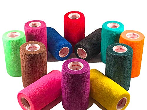 Image of 4 Inch Vet Wrap Tape Bulk (Assorted Colors) (Pack of 12) Self Adhesive Adherent Adhering Flex Bandage Grip Roll for Dog Cat Pet Horse