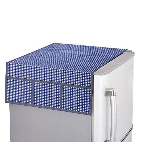 Image of Kuber Industries Checkered Design PVC Fridge /Refrigerator Top Cover (Blue)- CTKTC032703