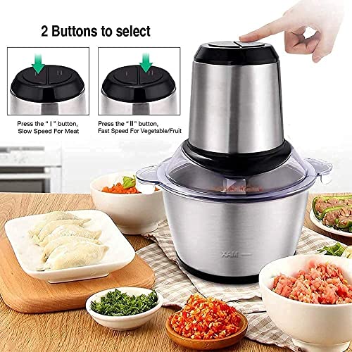 Image of Electric Meat Grinder 2L Stainless Steel Electric Meat Chopper Food Processor Machine for Meat, Vegetables, Fruits and Nuts Fruit Mixer Nuts Grinder Blender Fillings Maker