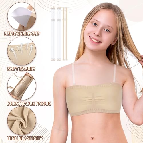 Girls Bandeau Top Bra with Clear Straps,Training Bralette Seamless Nude Sports Tube Strapless Longline Crop for Teens2