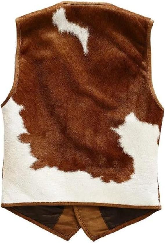 Image of Men's Real Cowhide Leather Hair-on Vest ► Old Western Cowboy Leather Vest For Mens : Natural Cow Hair vest