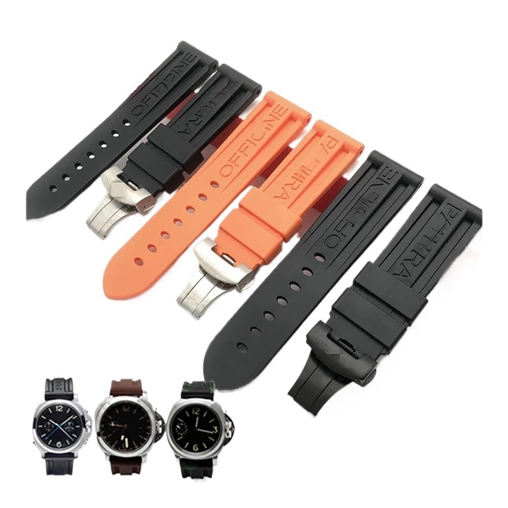 LAMGUL 24-mm-Gummi-Uhrenarmband passend für Panerai PAM-Armband, schwarzer Silikongürtel, Faltschließe, Faltschließe, mit Logo, Herrenuhr-Zubehör