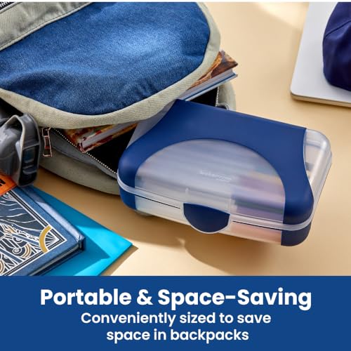 Image of LockerMate by Bostitch Hard Pencil Case, Durable Plastic Pencil Box, Kid-Friendly Design, Navy & Clear