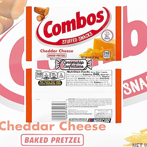Combos Stuffed Snack 20 Bag 4 Flavor Bulk Variety Share Pack - Pepperoni Pizza Baked Cracker, Cheddar Cheese Pretzel, Pizzeria Baked Pretzel, Cheddar Cheese Baked Cracker In Cornershop Confections Box