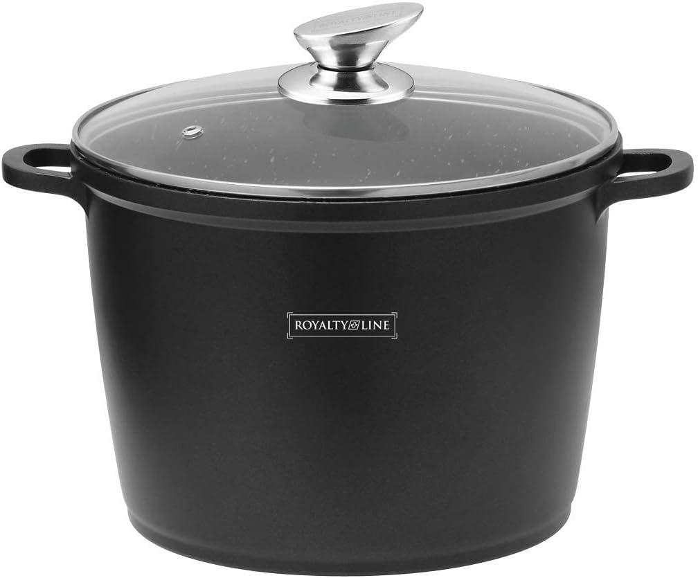 RL-AD24M - Tall Cooking Pot, Non-Stick Coating, wtih Glass Lid, Induction, Black, 7L, 24 cm