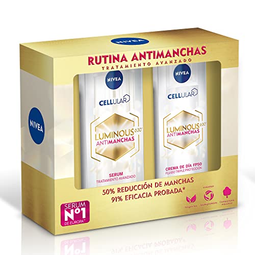 NIVEA Cellular LUMINOUS 630 Pack Antimanchas Tratamiento Avanzado, set de regalo con sérum facial (1 x 30 ml) y crema de día (1 x 40 ml) para una piel uniforme y luminosa