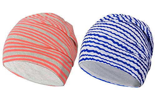 EMPIRELION Gorros de gorros ligeros multifuncionales de 9 pulgadas, protección solar para correr, cráneo, Rayas rosas + rayas azules estampadas, Taille unique Cover