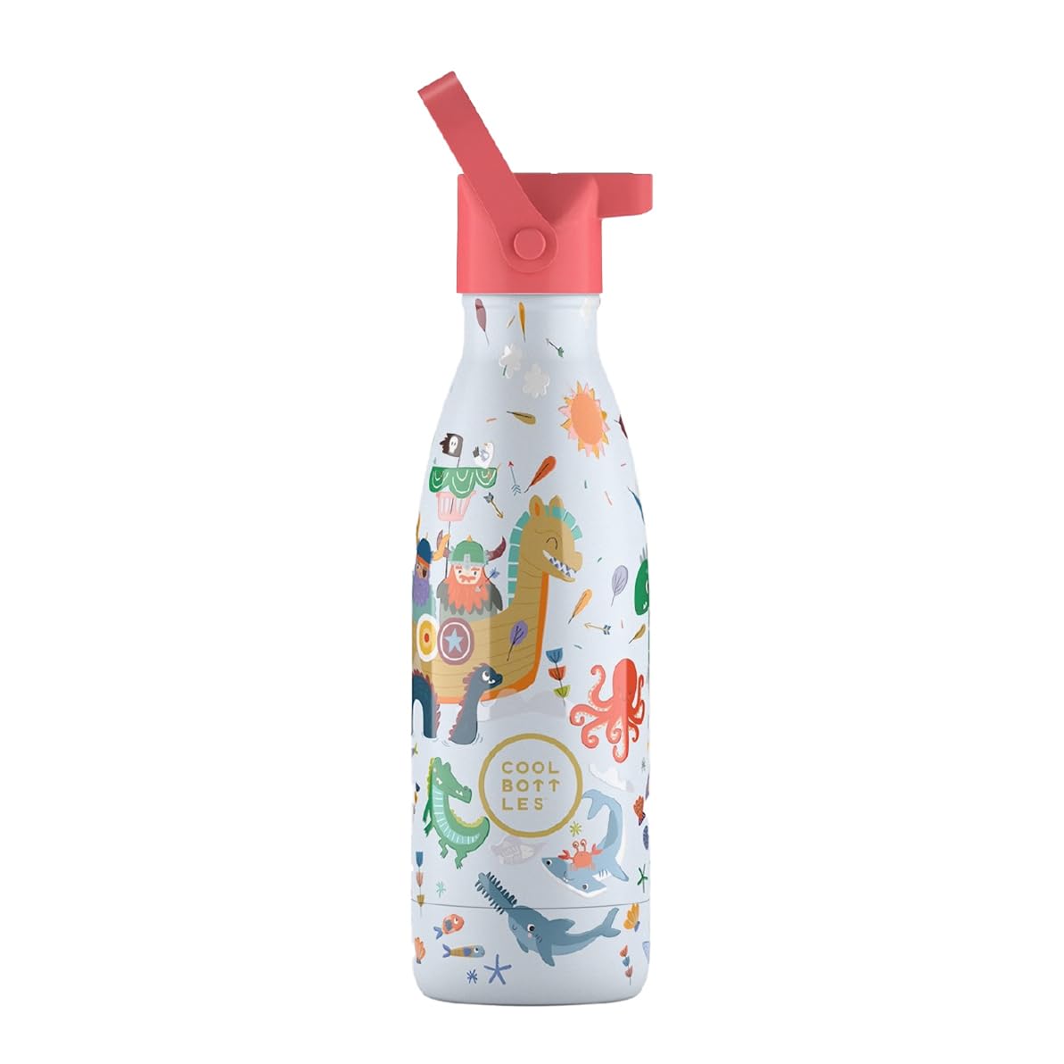 Cool Bottles - Thermos Flask for Children - Stainless Steel Water Bottle - 350 ml - Brave Vikings - Cold Drinks 36 Hours and Hot Drinks 18 Hours - BPA Free