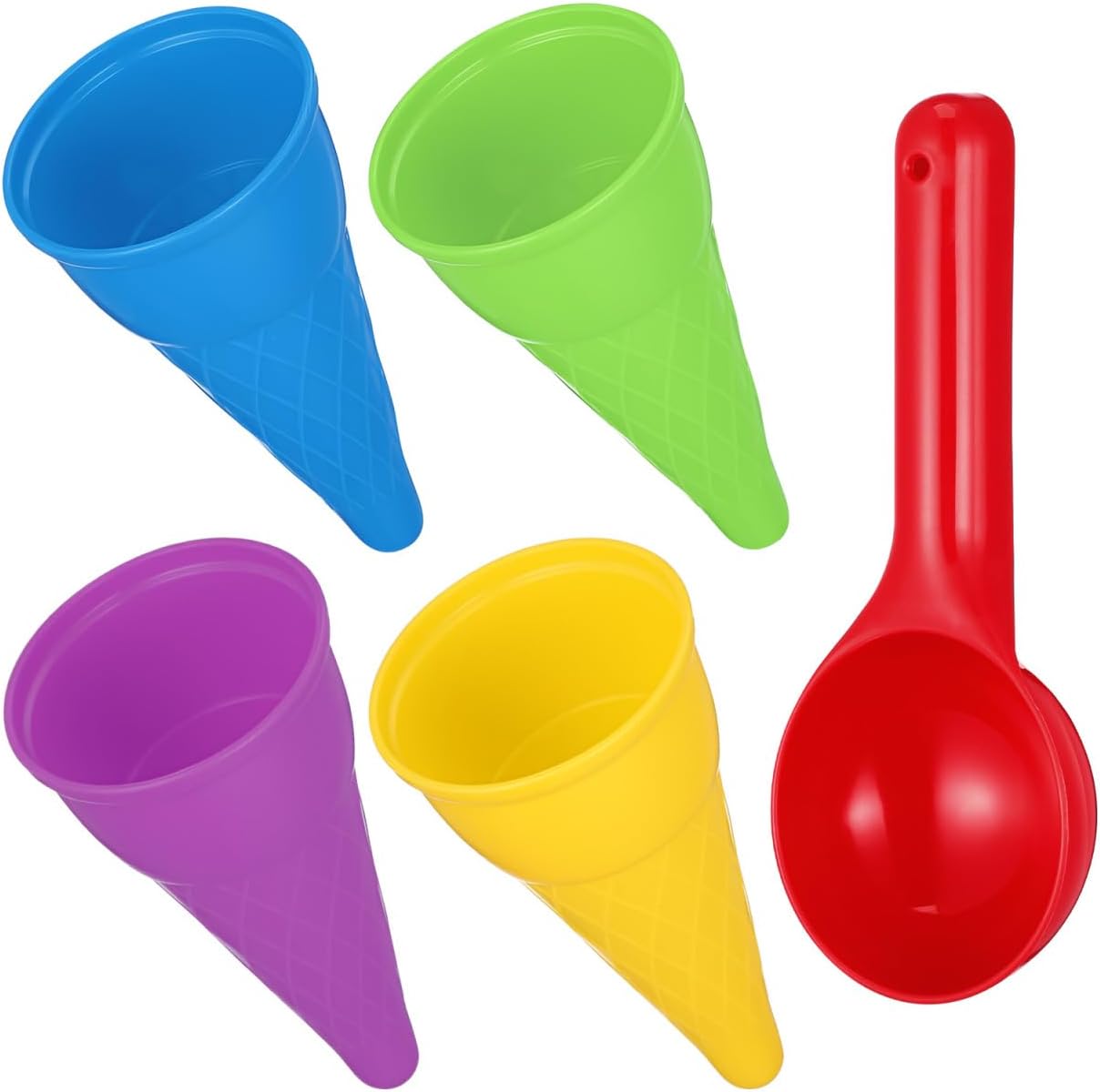 Kisangel 5pcs Plastic Ice Cream Cones, Kids Beach Sand Toys Ice Cream Cones Cups and Scoop for Outdoor Seaside Sandbox Toys