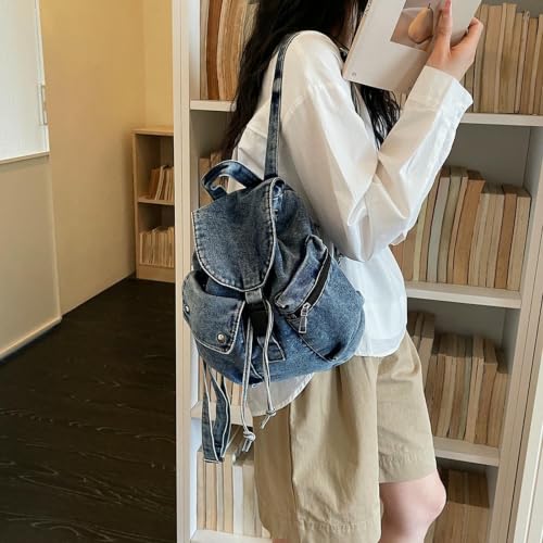 Mochila de vaquero pequeña con compartimentos de moda para mujer 7