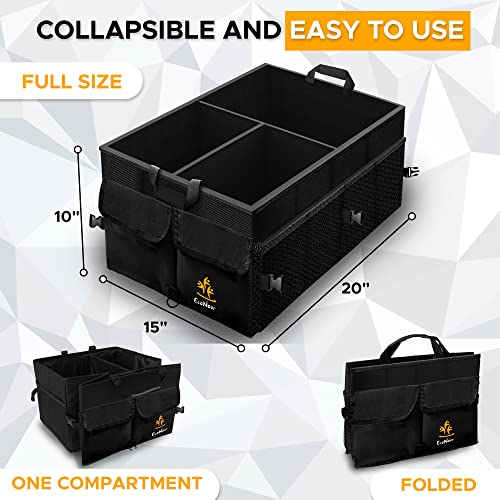 EcoNour Trunk Organizer for Car with Detachable Dividers | Collapsible Caddy Trunk Organizers and Storage SUV with Straps for Groceries | Foldable Cargo Truck Accessories with Non-Slip Bottom