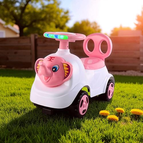 Image of kidsROAR Push Ride On Car for Kids 1-5 Years | Baby Push Car with Music, 3D Lights & Backrest | Premium Ride On Toy Supports Up to 35kg (Elephant, Pink)