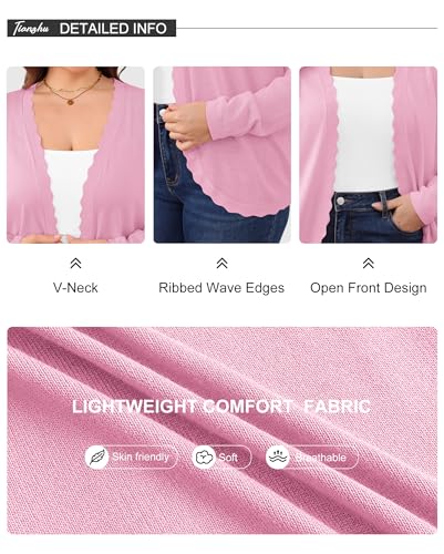 TIANZHU Women's Plus Size Cardigan Open Front Long Sleeve V-Neck Lightweight Cropped Knit Sweater XL-4XL4