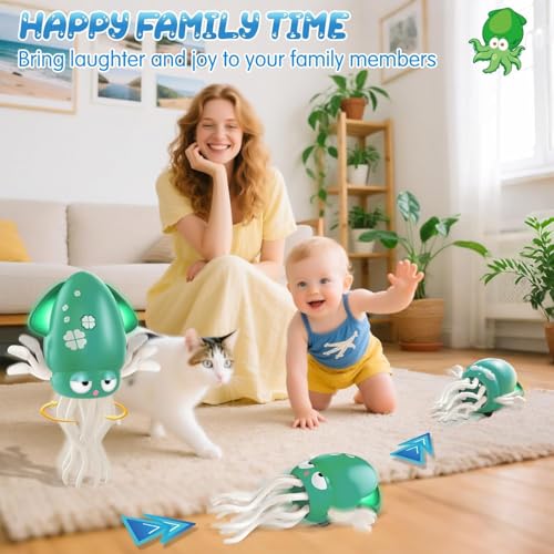 Starnearby Dancing Octopus Toy, Elektrisches Tanzender Oktopus Spielzeug, Krake Krabbelspielzeug mit Licht & Musik & Angelrute, Tummy Time Toys für Junge Mädchen (Grün)