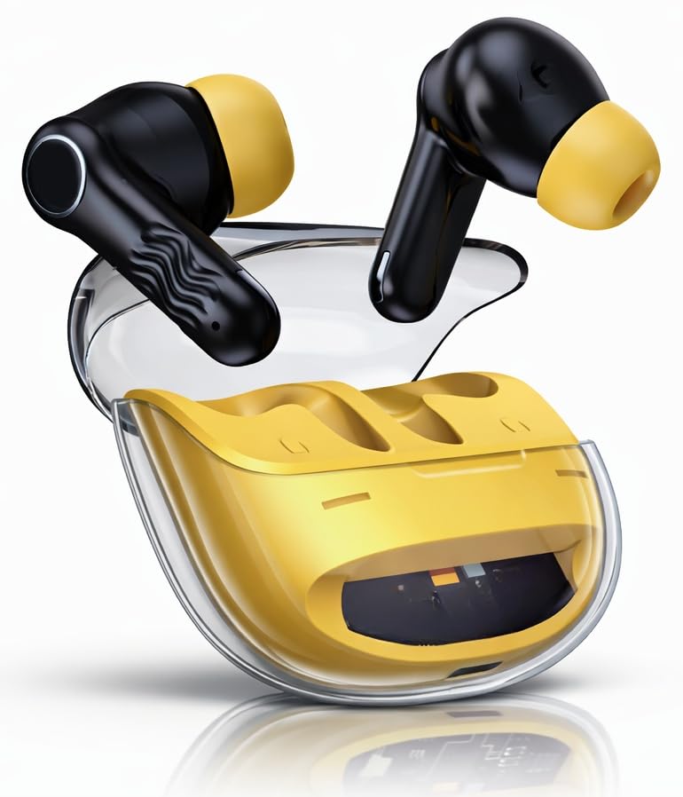 Image of CRYSTA Gaming TWS Earbuds - Ultra Low Latency 40ms, Bluetooth v5.49+ENC for Clear Calling, 50Hr Playtime, Bass Boosted, Premium Wireless Headphone, Touch Control, IPX4 & Voice Assistance. YELLOW
