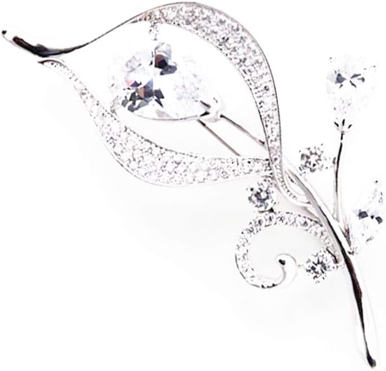 DeyanseFlower Brooch for Women, White Gold/Rose Gold Pin Brooch with White & Red Cubic Zirconia, Hypoallergenic 18K Gold-Plated Brooch, Come with Stainless Steel Chain for Women's Coat, Wedding Dresses