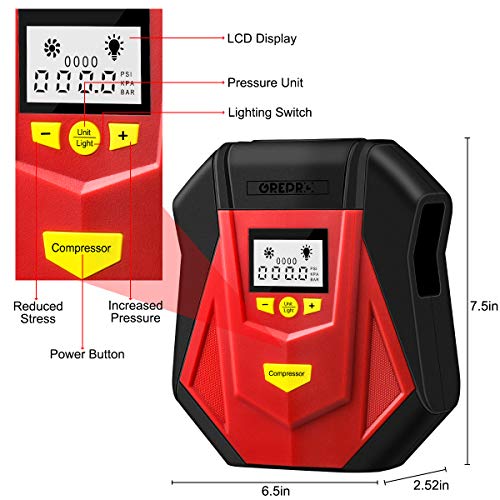 Air Compressor Tire Inflator,Portable Air Compressor 12V DC, Auto Tire Pump with Digital Pressure Gauge,LED Light, Long Cable , Auto Shut Off for Car Tires,Float Swimming Pool, Bicycle, Motorcycle