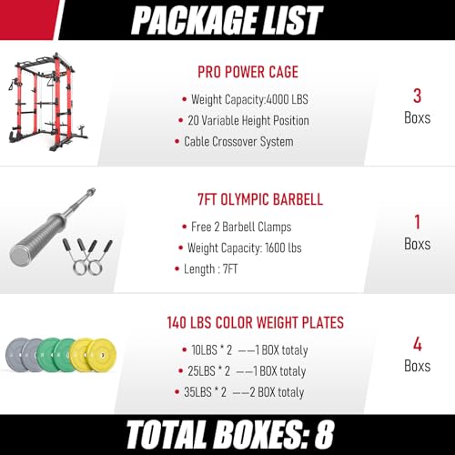 Image of SPORTSROYALS Power Rack, Multi-Functional Power Cage, Squat Rack with Pulley System & LAT Pull Down, Workout Cage with J Hooks for Home Gym