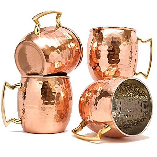 JMD INTERNATIONAL Copper Mug for Moscow Mules 560 ML/18 oz - Set of 4, Inside Nickle Hammered Best Quality