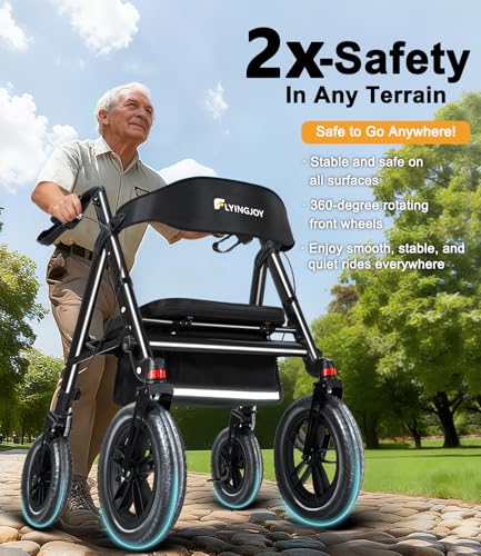 Image of Heavy-Duty Walkers for Seniors with seat,450Lb Bariatric Rollator Walker
