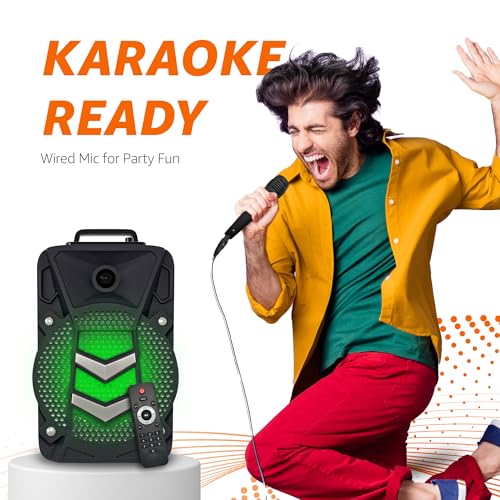 Image of AmazonBasics Party Speaker - Wireless PA Speaker with Lights, Radio, Bass Boost, Mic Input and USB Charging