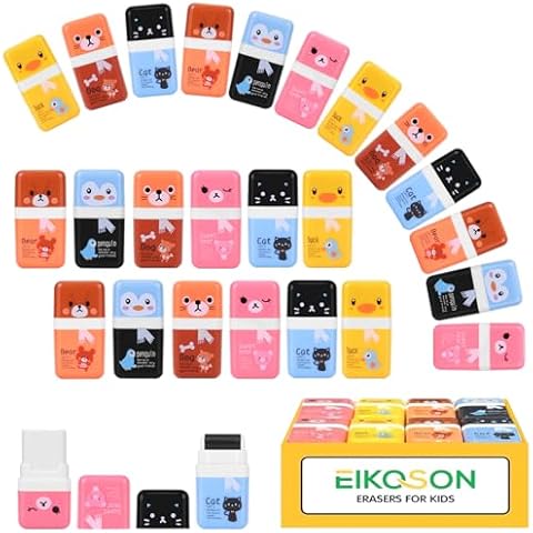 EIKOSON 18 Pack Pencil rasers, Cute Erasers Shaving Roller Case for Easy Pick Up and Removal, Roller Erasers for Kids Party Favors School Supplies GiftE Cover