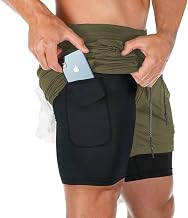 LBL Men's Sports Compression 2 in 1 Training Shorts Double Layer Quick Dry Running Shorts with Casual Pocket Lightweight Fitness