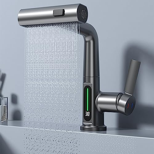 Robinet de lavabo de salle de bain chromé avec affichage LED
