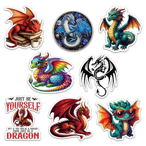 Image of Dragon Sticker 8 Pcs (Large Size) Vinyl Stickers Laptop Waterproof Decal for Car Bumper Water Bottle Notebook Phone Window Funny Party Birthday Decorations - Size 4 Inches