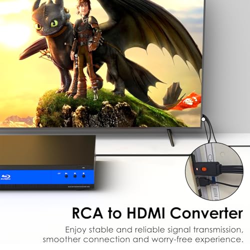 Image of RCA to HDMI Converter, Male AV /Composite to HDMI Cabler Adapter Support 1080P, Compatible with DVD Players