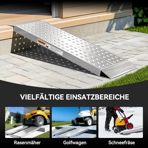 FACHNUO Stabile Aluminium-Rampen 100x30 cm | Laderampe, 680 kg Tragfähigkeit, rutschfest für Schuppen/Rasenmäher | Für Schneefräsen, Motorräder, Crossbikes & ATVs | 2er-Set, Silber