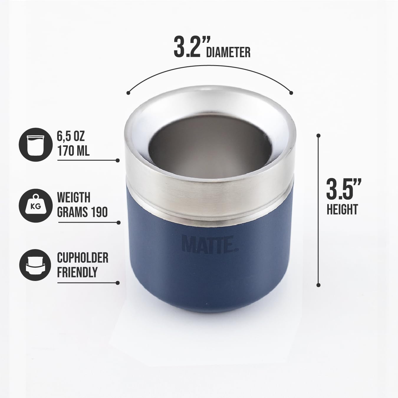 Juego de tazas de té y calabaza mate, taza de calabaza yerba mate (6.5 onzas) y bombilla (pajita de yerba mate). Acero inoxidable, doble pared, diseño elegante. Caja DS PRO (azul)