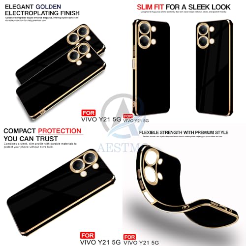 Image of AESTMO AELVOUX Back Case Cover for Vivo Y21 5G / Y11 5G | Gold Electroplating Chrome | Raised Edges | Super Soft-Touch | Bumper Back Cover for Vivo Y21 5G / Y11 5G (Gold & Black)