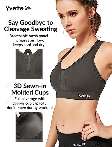 Yvette Women High Impact Sports Bras Criss Cross Back Sexy Running Bra For Plus Size, 57A, L(Df) #TOP1
