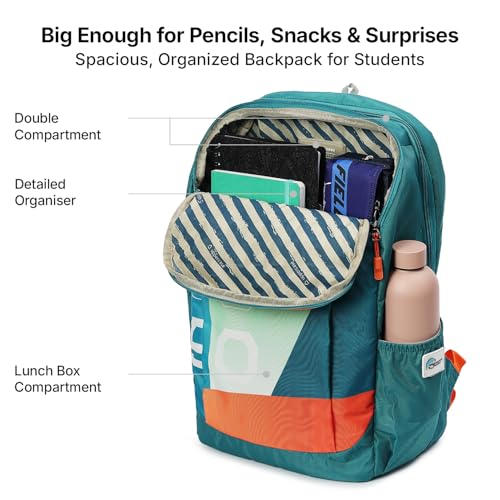 Image of uppercase Campus School Backpack | Well-Padded, Double Compartment with File Sleeve, Organizers, Side Bottle Pocket | For Boys & Girls | 500 Days Warranty