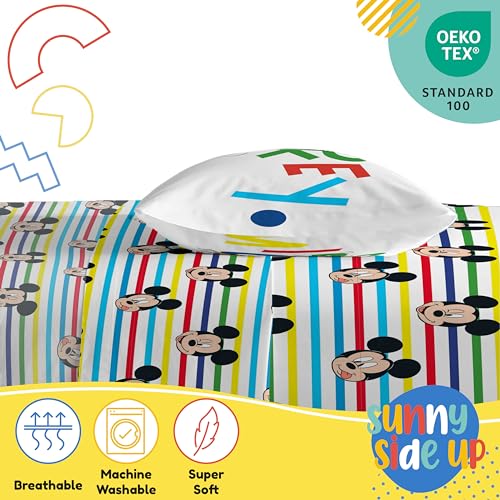 Image of Sunny Side Up Disney Mickey Mouse Twin Sheet Set - 3 Piece Kids Bedding Set Includes Pillow Cover - Super Soft Microfiber Sheets