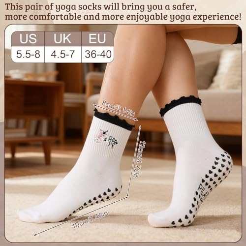 Image of Jspupifip 2 /4 /5 Pairs Womens Embroidery Non Slip Pilates Yoga Socks | Cute Grippy Crew Socks Offered Fit Barre Workout Hospital Indoor Barefoot Daily Activities For Ladies