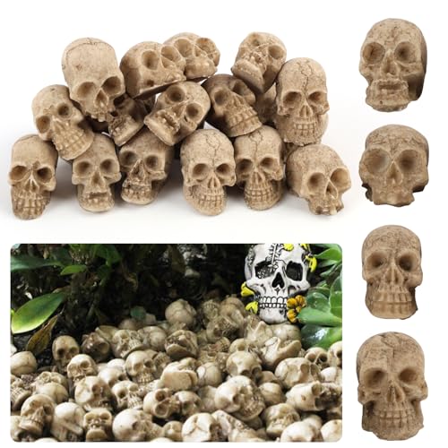 BosuLai 20 Piezas Mini Calaveras Decorativas, Halloween Decoración Calavera, Decoración de Calaveras Resina, Mini Cabezas de Miedo para decoración de Halloween, Verduras, Plantas