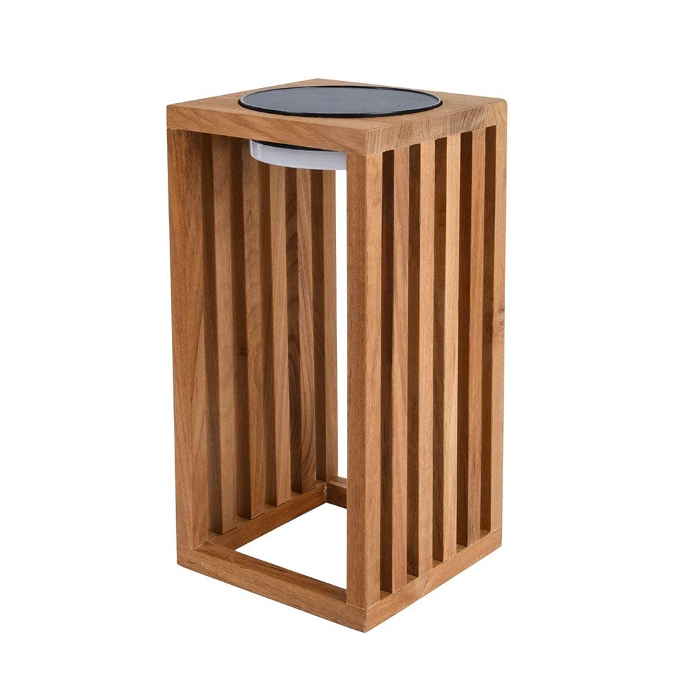 Lumisky Lanterne solaire décorative LED blanc chaud CHENNAI en bois teck massif H30cm