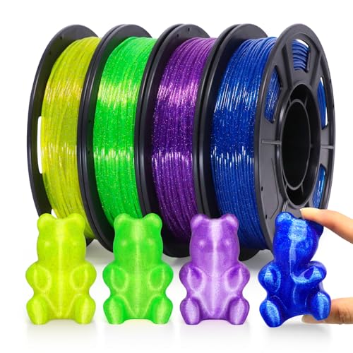 Image of YOUSU Transparent Galaxy TPU Filament 1.75mm Bundle, 95A (42D) Flexible Soft 3D Printer Filament, Transparent Clear TPU Galaxy with Starry Sparkle Effect,250g Spool,4 Rolls,Blue+Purple+Yellow+Green