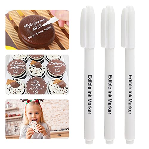 Upgraded White Edible Markers 3pc DOMISL White Edible Pens, Food Grade White Food Coloring Pens for...