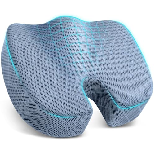 Image of TushGuard Office /Car Seat Cushion, Non-Slip Sciatica & Back Coccyx Tailbone Pain Relief Chair Pad, Memory Foam Butt Pillow for Computer Desk, Wheelchair, Driving (Light Blue, X-Large)