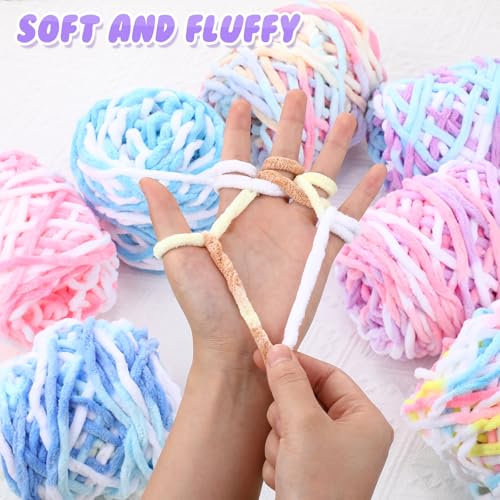 Image of Buryeah Chunky Chenille Yarn for Crocheting Soft Thick Fluffy Yarn for Hand Knitting Bulky Velvet Blanket Plush for Weaving DIY Crafts Each 3.5 oz 55 Yards(Macaron Colors,8 Pack)