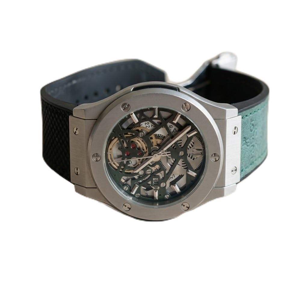 Premium Men's Green Skeleton Dial Ultra Thin Analog Wrist Watch with Titanium Finish Case and Comfortable Green Strap for Everyday Wear-image-36