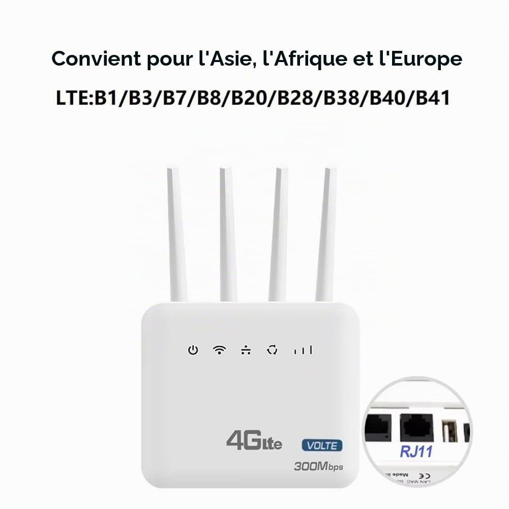 Routeur WiFi 4G LTE avec Interface Téléphonique Câblée RJ11 et Emplacement pour Carte SIM, pour l'europe, L'Afrique et l'asie, Prise EU-Plug