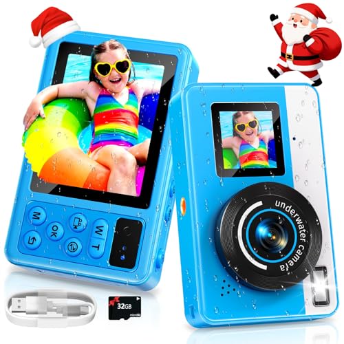 Maxmango D70 4K Underwater Digital Camera - 48MP 10FT Waterproof Camera for Snorkeling - Dual Screen Selfie Compact Floatable Camera with 32GB Card - Autofocus Point and Shoot Digital Camera -Blue