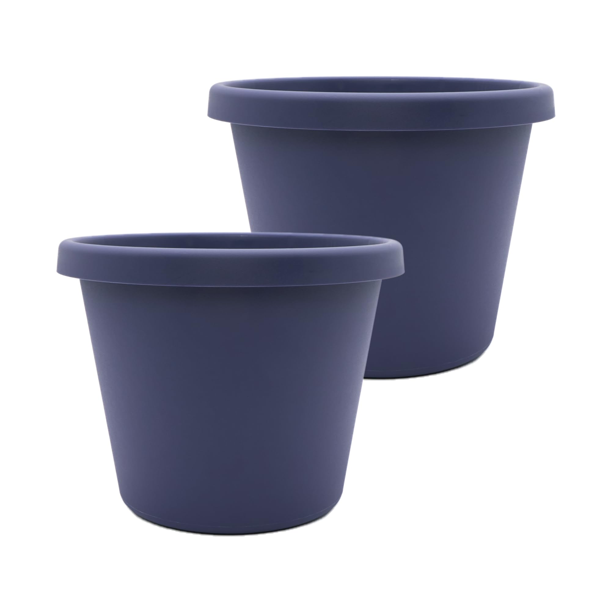 The HC Companies 12 Inch Round Prima Planter - Plastic Plant Pot with Rolled Rim for Indoor Outdoor Plants Flowers Herbs, Twilight Blue (Pack of 2)