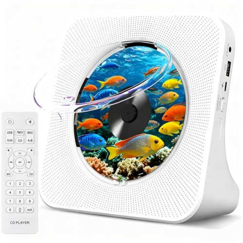 CD Player Portatil Bluetooth, Música Leitor de CD de HiFi, 110-220V Toca CD com Alto-Falantes Duplos Integrados, Display LED, Rádio FM, USB, AUX, Temporizador, Loop