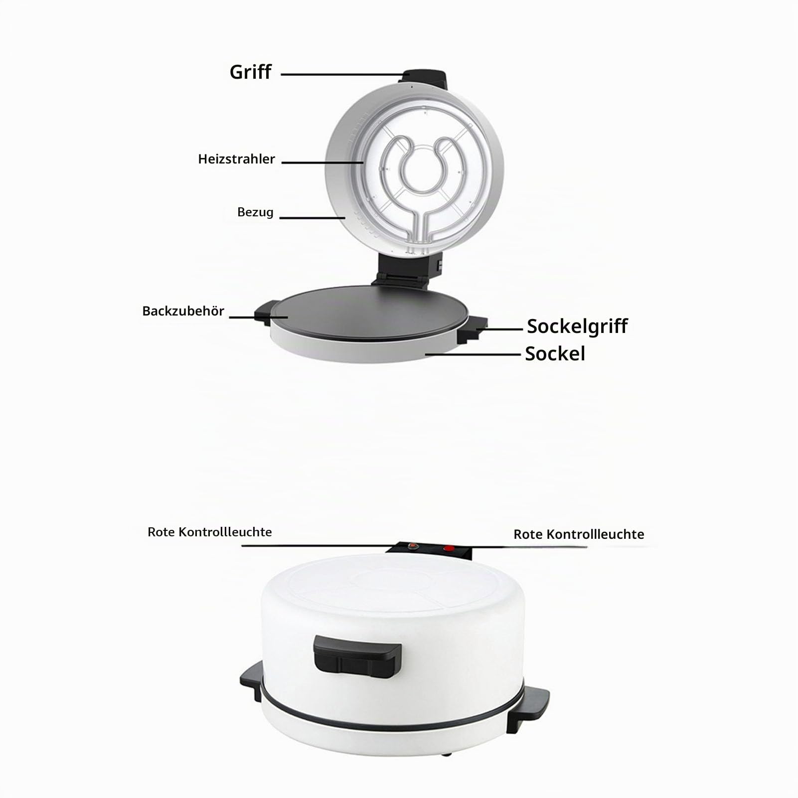 12-Zoll-elektrischer Pizza Ofen, Schnelles und Effizientes Kochen, Unten Rutsch Fest, Hausgemachte Pizza in 6 Minuten, Zuverlässige und Langlebige 2000W Power Perfekte Knusprige